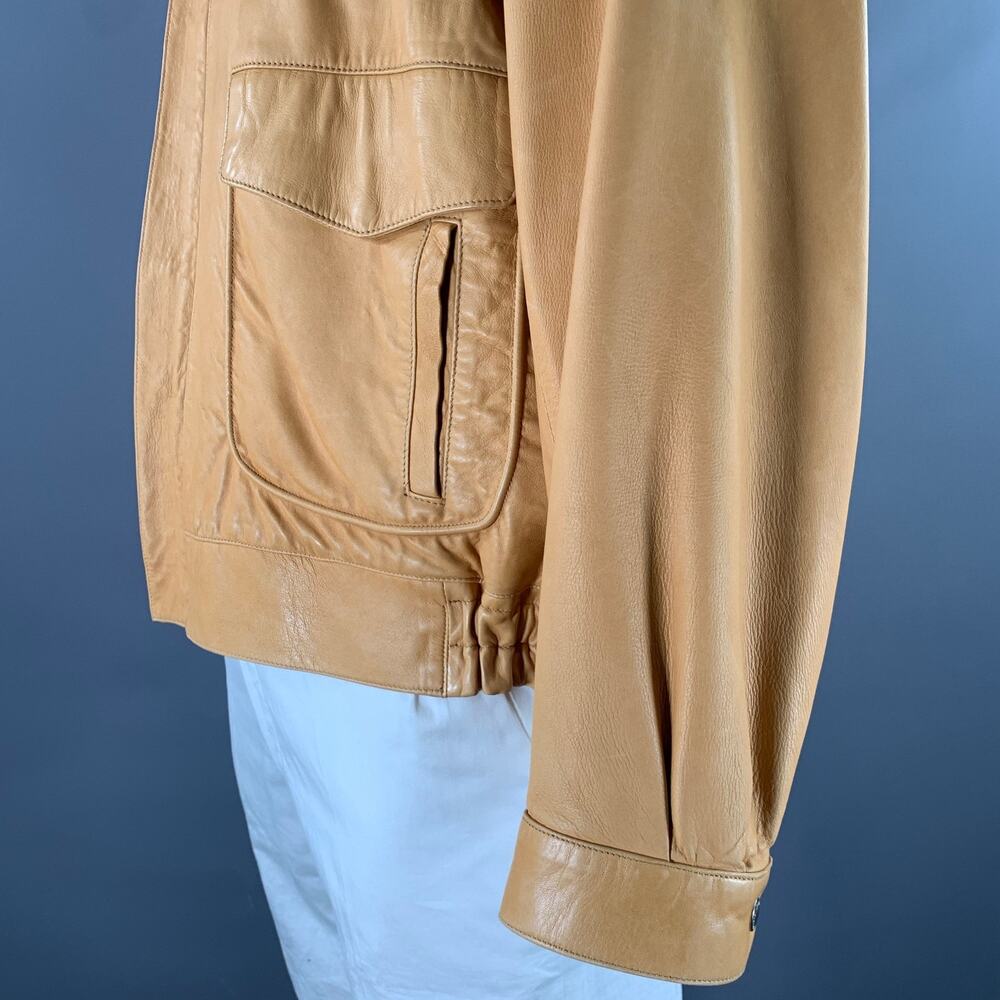 SCUOLA DEL CUOIO Size XL Camel Leather Bomber Jacket - Picture 5 of 6